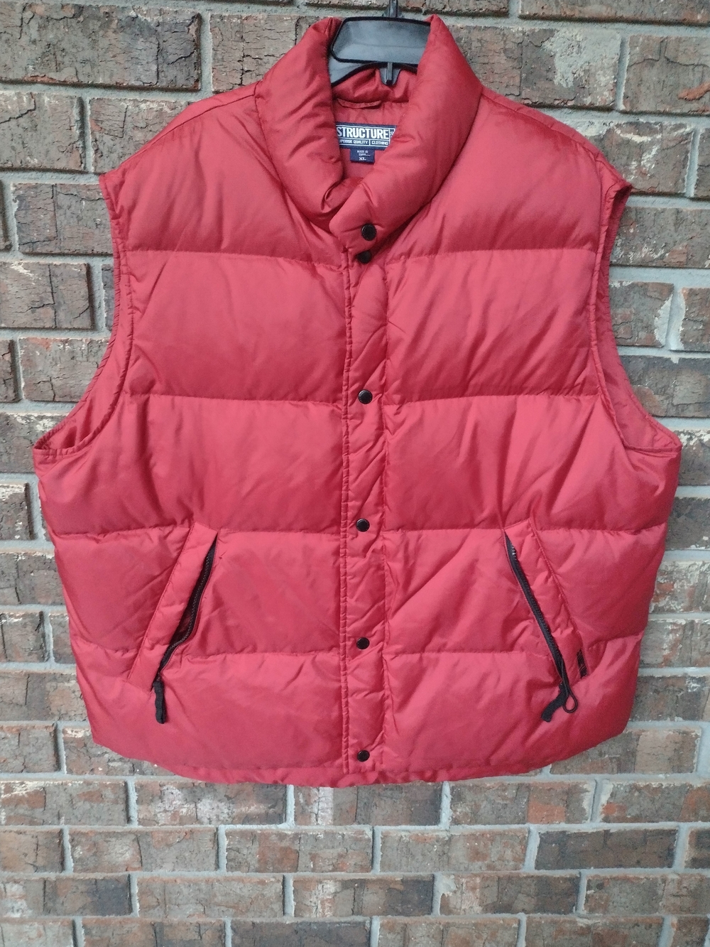 VTG Structure RED Puffer Vest Mens XL Duck Down Snap W/Zip Pockets Outdoors Y2K